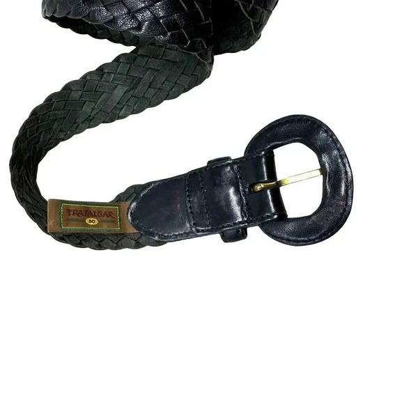 Trafalgar Braided Woven Leather Belt Black Mens size small vintage Made in USA - Picture 3 of 8